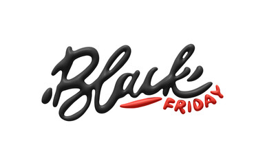 Black Friday Sale. Realistic 3d lettering black red colors. Sale Promo banner and poster. Text on white background. vector illustration