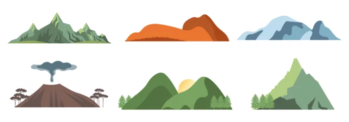 Keuken spatwand met foto Vector set of isolated mountains, mountain peak, hill top, iceberg, nature landscape. Camping landscape and hiking illustration. Outdoor travel, adventure, tourism, climbing design elements © ayb art