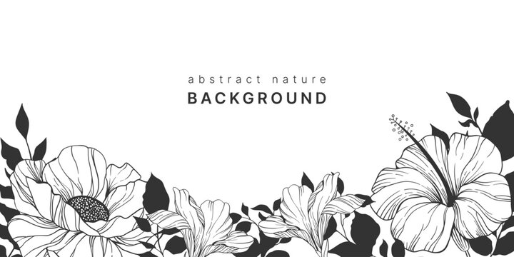Botanical line background with flowers and leaves vector image