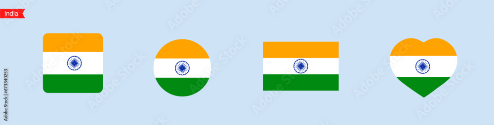 Poster national flag of india. india flag icons for language selection. india flag in the shape of a square
