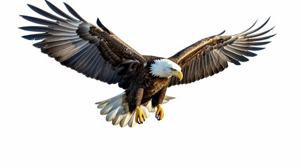 American eagle flying gracefully on a white background. Made with generative ai