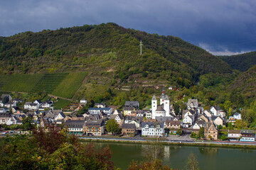 Fototapeta na wymiar View of Treis-Karden town with the Moselle river in Rhineland-Palatinate, Germany