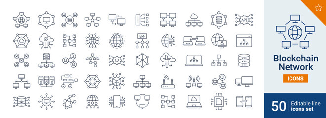 Blockchain icons Pixel perfect. Server, network, computer, ....