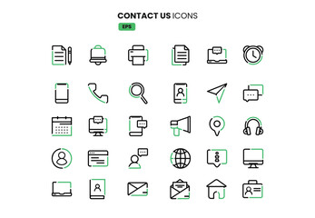 Elegant Line Icons for Contacting Us: A Minimalistic Collection, Set of Contact Us Icons simple line style.