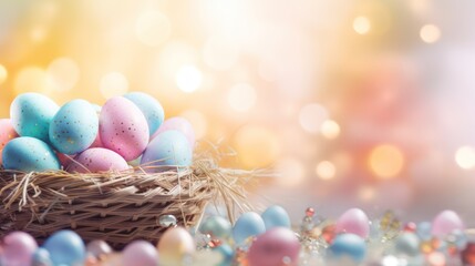 Fototapeta na wymiar Easter Eggs In colorful and Bokeh Effects