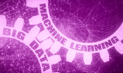 Deep learning, Machine learning and big data concept. Text on the mechanism of gears.