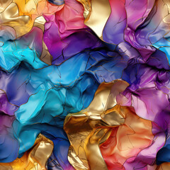 Seamless abstract shapes of alcohol ink rainbow texture, ai design pattern