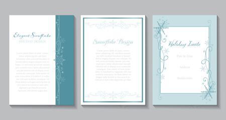 A set of elegant snowflake invitations in teal and white
