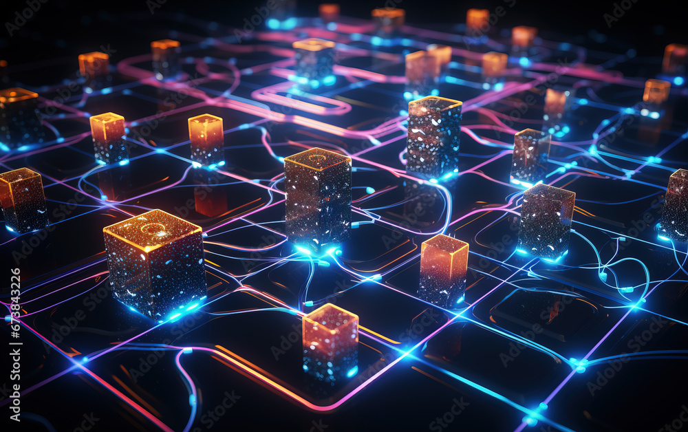 Poster computer network concept illustration,created with generative ai tecnology.
