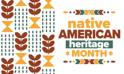 Native American Heritage Month. American Indian culture. Celebrate annual in in November in United States. Tradition Indian pattern. Poster and banner. Vector authentic ornament, ethnic illustration