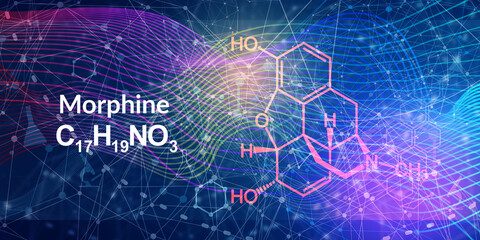 Morphine chemical formula. Morphine chemical molecular structure.