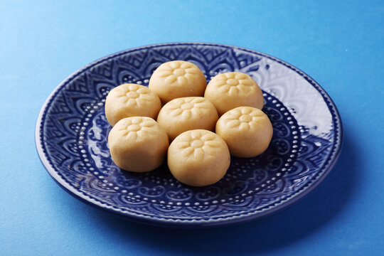 Indian sweets known as peda or pedha made from milk and sugar know in Gujarat, Rajkot.