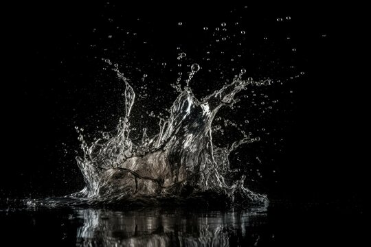 Dynamic water splash on a black background. Ideal for advertising purposes. Generative AI