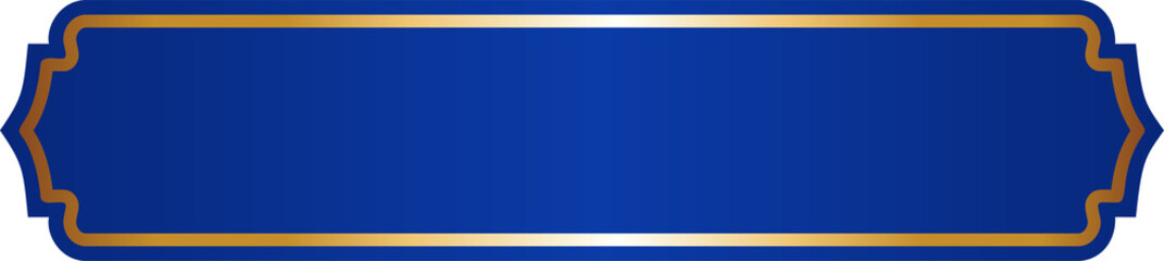 Islamic Ramadan golden frame. Arabic vector design with Turkish ornament and blue background. Arabesque ribbon sticker for tag banner and sale flyer.