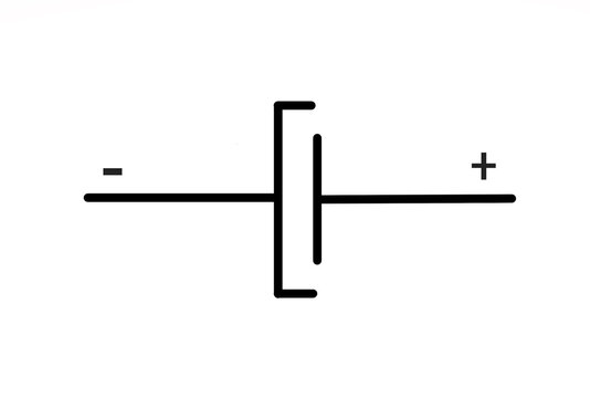Symbol of an electrolytic capacitor in the electronic diagram