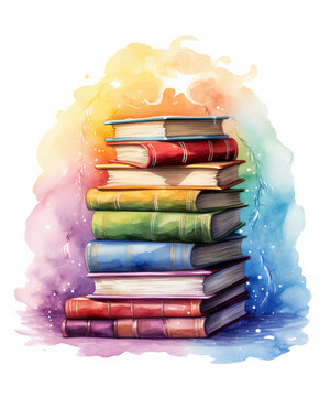 recommend clip art: sublimation Fantasy Books with Watercolor Art, Transparent Background, transparent PNG, Created using generative AI