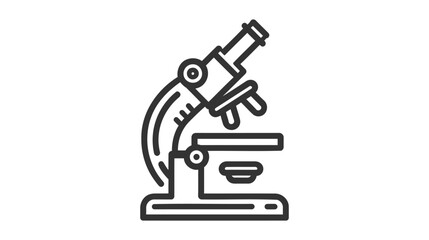 A black and white vector icon of a microscope, representing science and laboratory research