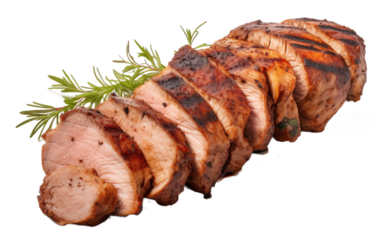 Closeup of tasty pork tenderloins isolated on transparent background