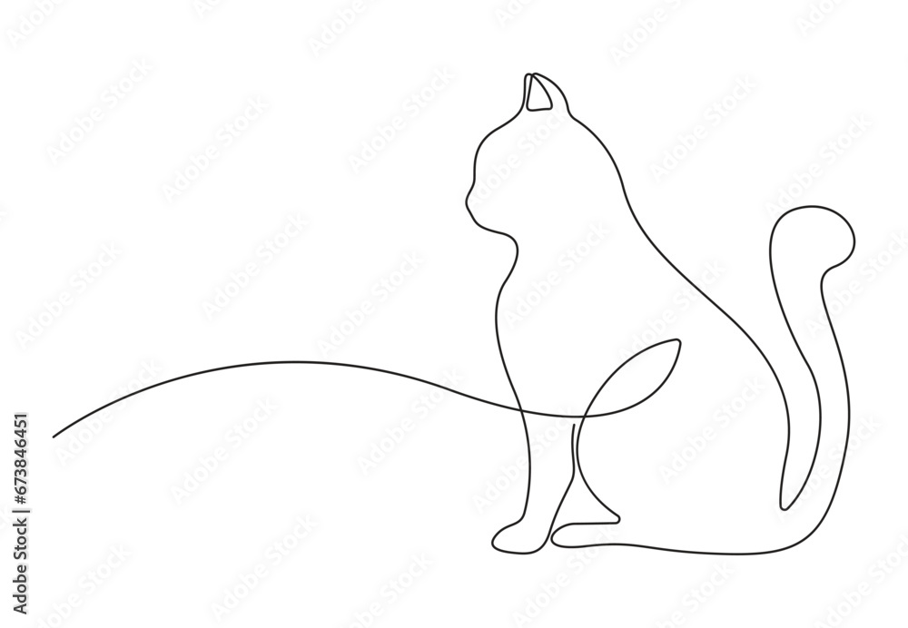 Poster silhouette of abstract cat in continuous one line drawing. isolated on white background vector illus