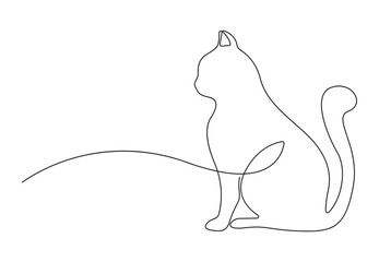 Silhouette of abstract cat in continuous one line drawing. Isolated on white background vector illustration. Pro vector. 