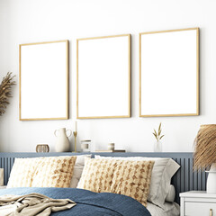 Mockup, Frame mockup, Three frame mockup, Bedroom frame mockup in Boho style