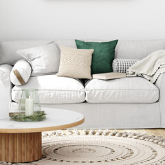 modern living room with sofa Christmas composition