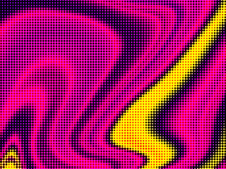 Pink and yellow fluid marble halftone background. Colorful vibrant wavy and liquid backdrop template copy space. Modern background design for art poster, branding, banner, presentation or catalog.