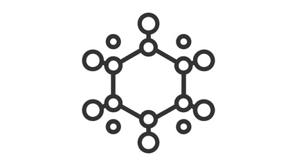 A black and white vector icon of a chemical structure, symbolizing molecular chemistry and scientific study