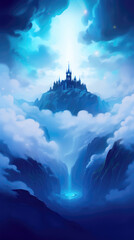 Magic castle in the clouds. Fantasy landscape