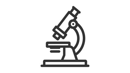 A black and white vector icon of a microscope, representing science and laboratory research