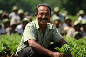 Naklejka na ściany i meble A happy farmer working in the field in Kisan Diwas (Farmer’s Day)