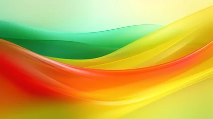 Fotobehang bright red, green, and yellow abstract wallpaper, in the style of realistic landscapes with soft edges, colorful curves, windows vista, juxtaposition of hard and soft lines, luminous shadows, imitated © Amika Studio