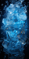 Vertical view of stacked blue ice