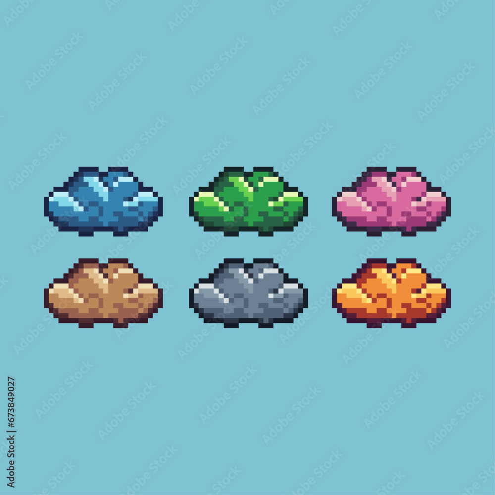 Fototapete pixel art sets of cloud with variation color item asset. simple bits of cloud pixelated style. 8bits