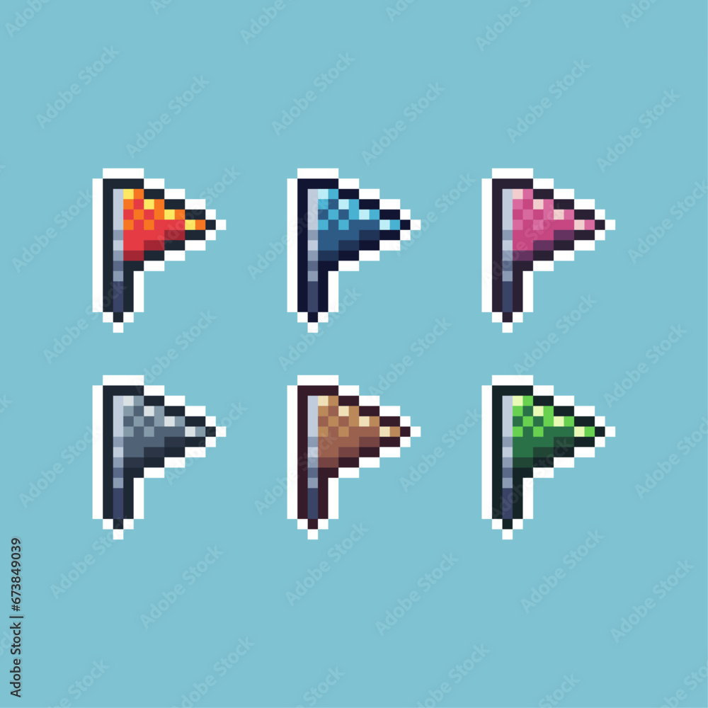 Poster pixel art sets of flag with variation color item asset. simple bits of flag pixelated style. 8bits p