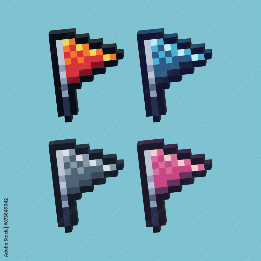 Poster Isometric Pixel art 3d of flag for items asset.Red flag on pixelated style.8bits perfect for game asset or design asset element for your game design asset.