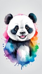 Colorful watercolor cute Panda portrait illustration on a white background
