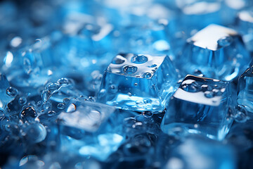 Close up of clear blue ice cubes