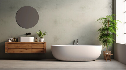 Fototapeta na wymiar Modern minimalistic bathroom interior with green details