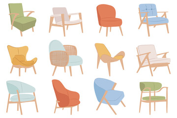 Chairs set in Scandinavian-style flat vector design.