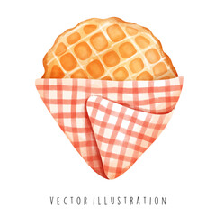 Holland symbol landmarks with Dutch wafel in watercolor style. Vector illustration
