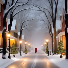 christmas snowy days big trees snowmen streets people luminaries. Generative AI