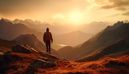 hiking mountain peak at sunrise generated by AI