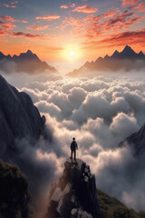 silhouette of a person on a mountain top
