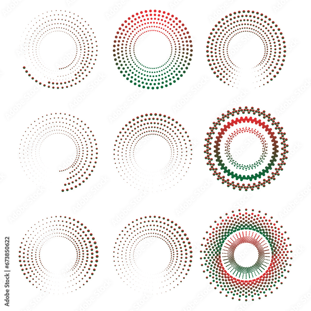 Poster halftone dots gradient circles set, halftone dots pattern. vector halftone geometric dots.