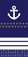 sea ​​towel design (blue rudder, anchor shapes)