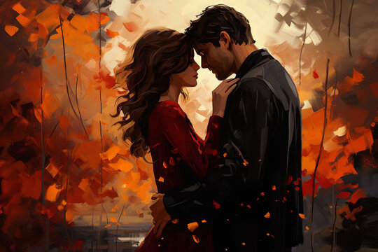 Couple in autumn embrace and warm hues