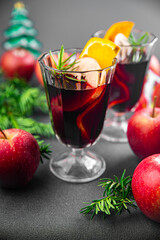 christmas mulled wine apple cider aperitif christmas hot drink sweet cocktail holiday treat new year and christmas celebration meal food snack on the table copy space food background rustic to