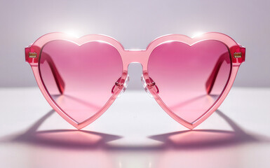 Pink sunglasses heartshaped lenses front view.