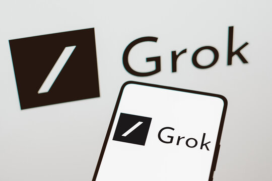November 6, 2023, Brazil. In this photo illustration, the Grok logo is displayed on a smartphone screen. Grok is an artificial intelligence associated with the social network X, created by Elon Musk.